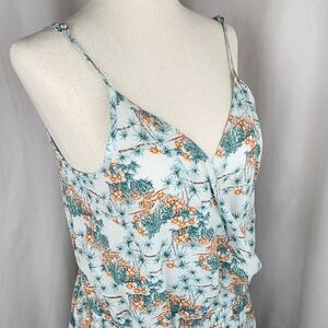 Toad&Co Hillrose 100% Tencel Faux Wrap Dress Blue Orange Floral w/ Pockets Large
